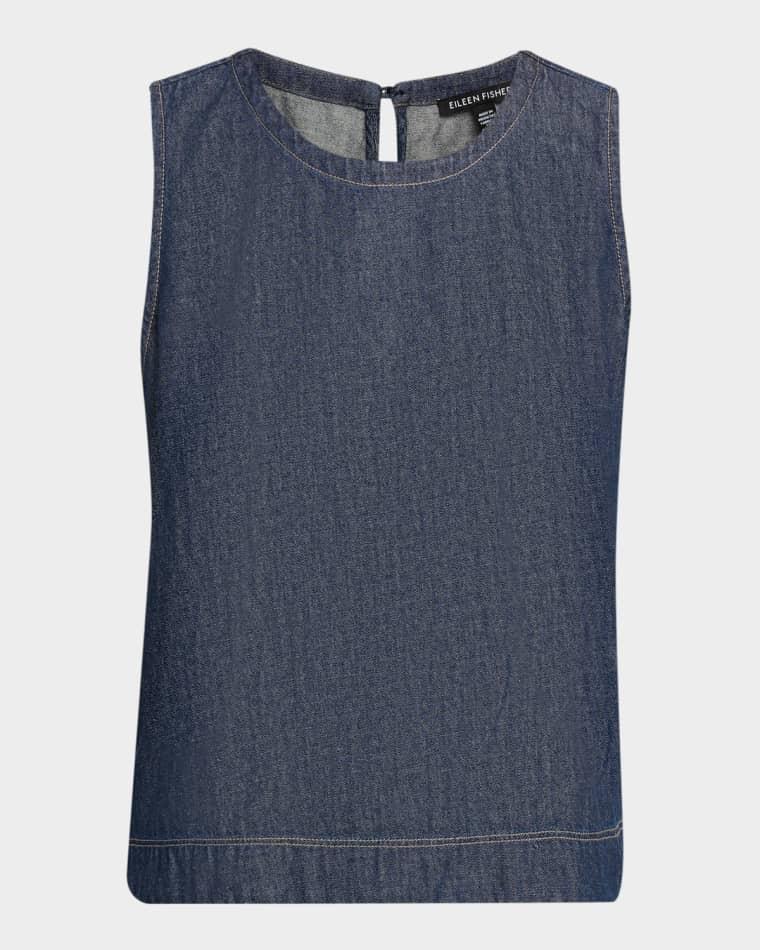 Crewneck Organic Cotton Denim Shell by EILEEN FISHER