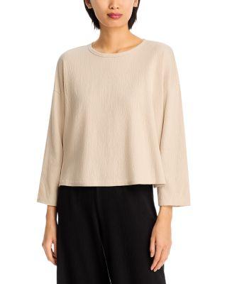 Crinkled Jersey Crewneck Bracelet Sleeve Top by EILEEN FISHER