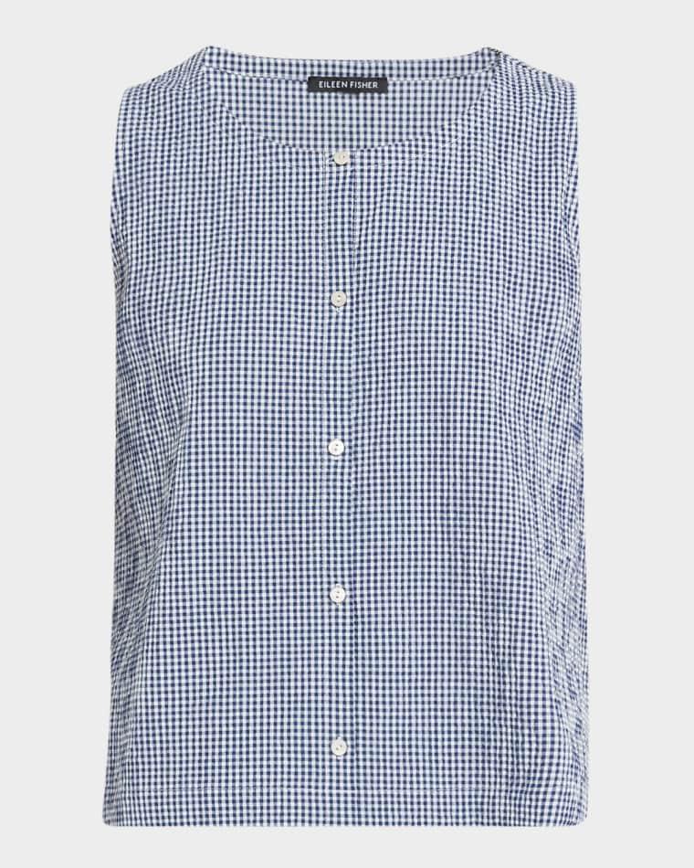 Crinkled Organic Cotton Check Vest by EILEEN FISHER