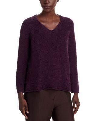 Fringed Cotton V Neck Sweater by EILEEN FISHER