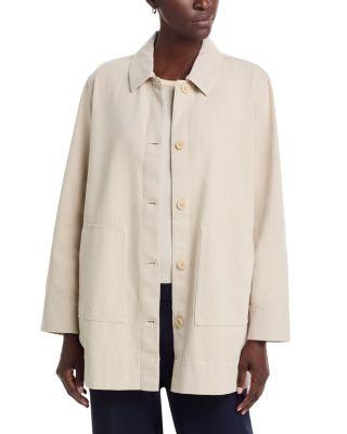 Garment Dyed Utility Classic Collar Long Jacket by EILEEN FISHER