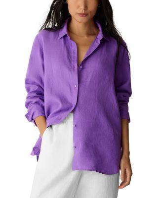 Linen Classic Collar Long Shirt by EILEEN FISHER