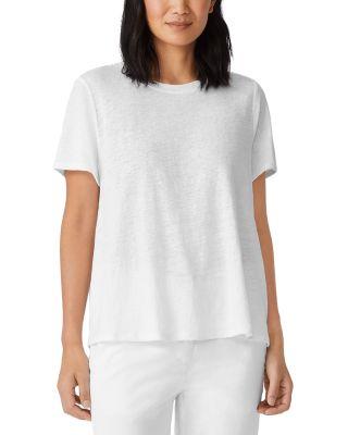 Linen Crewneck Short Sleeve Tee by EILEEN FISHER