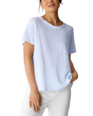 Linen Striped Crewneck Tee by EILEEN FISHER