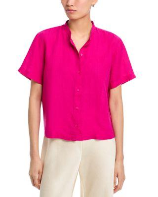 Mandarin Collar Short Sleeve Shirt by EILEEN FISHER