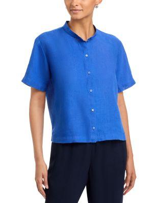 Mandarin Collar Short Sleeve Shirt by EILEEN FISHER