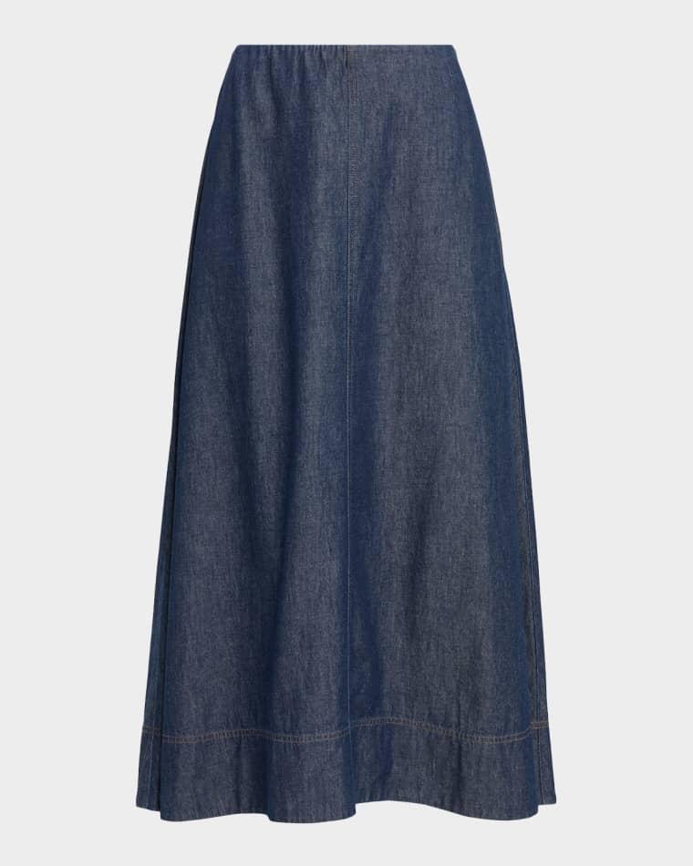 Organic Cotton Denim Midi Skirt by EILEEN FISHER