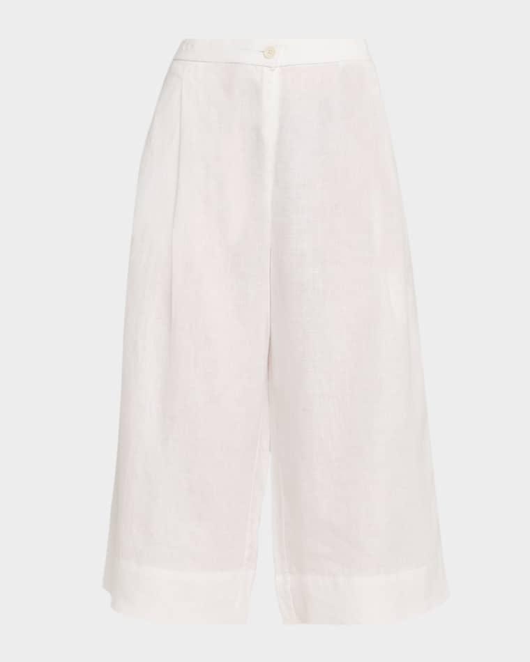 Pleated Organic Linen Culotte Pants by EILEEN FISHER