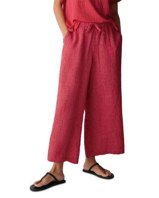 Puckered Linen Grid Wide Ankle Pants with Drawstring by EILEEN FISHER