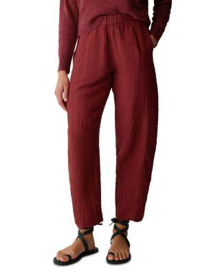 Puckered Linen Stripe Ankle Lantern Pants by EILEEN FISHER