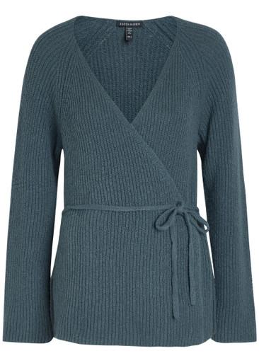 Ribbed cotton-blend wrap cardigan by EILEEN FISHER