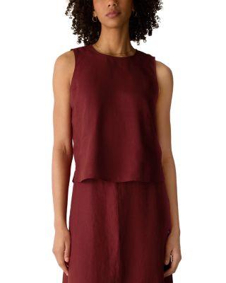 Round Neck Linen Top by EILEEN FISHER