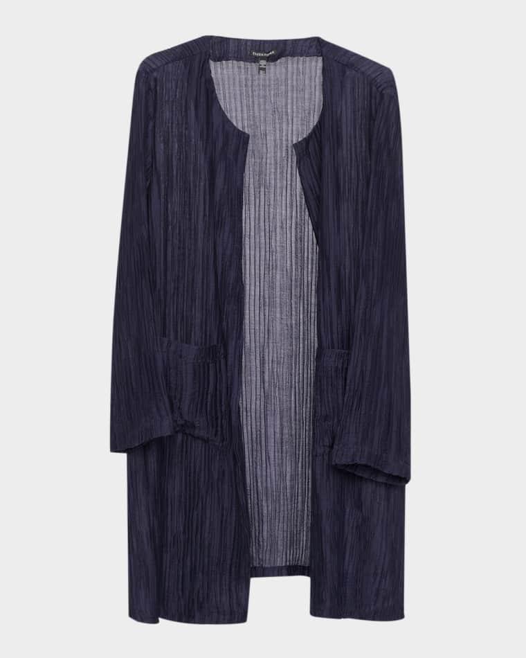 Round-Neck Long-Sleeve Pleated Jacket by EILEEN FISHER