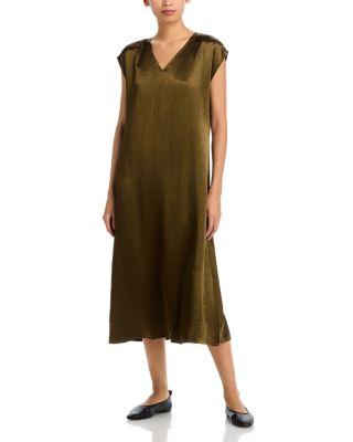 Satin V Neck Cap Sleeve Midi Dress by EILEEN FISHER