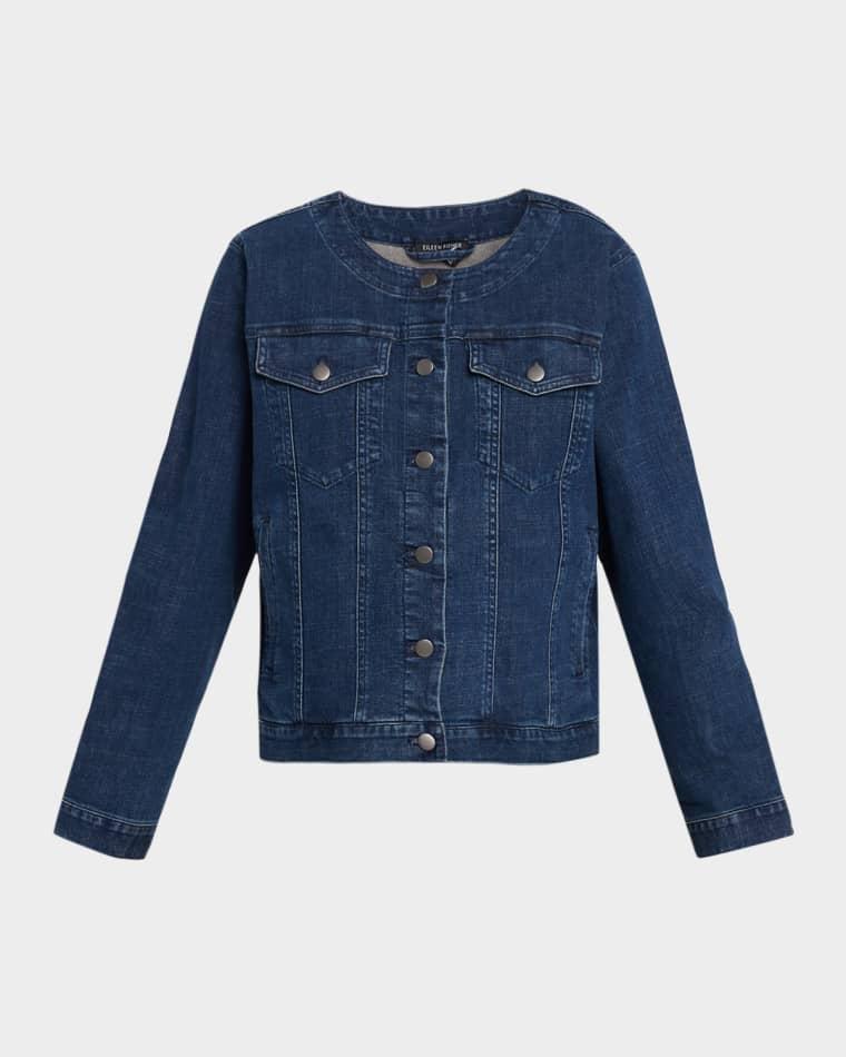 Scoop-Neck Denim Jacket by EILEEN FISHER