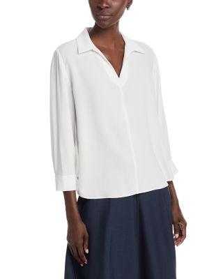 SiSilk Georgette Crepe Classic Collar Top by EILEEN FISHER