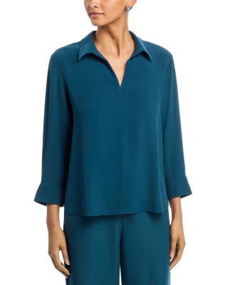 SiSilk Georgette Crepe Classic Collar Top by EILEEN FISHER