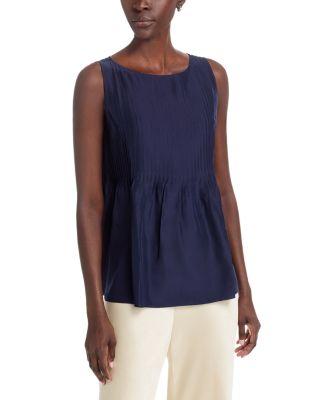 Silk Bateau Neck Pleated Shell by EILEEN FISHER