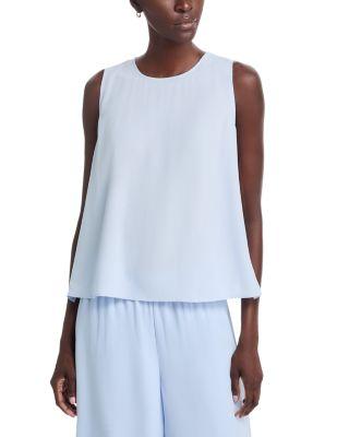 Silk Georgette Crepe Round Neck Shell by EILEEN FISHER