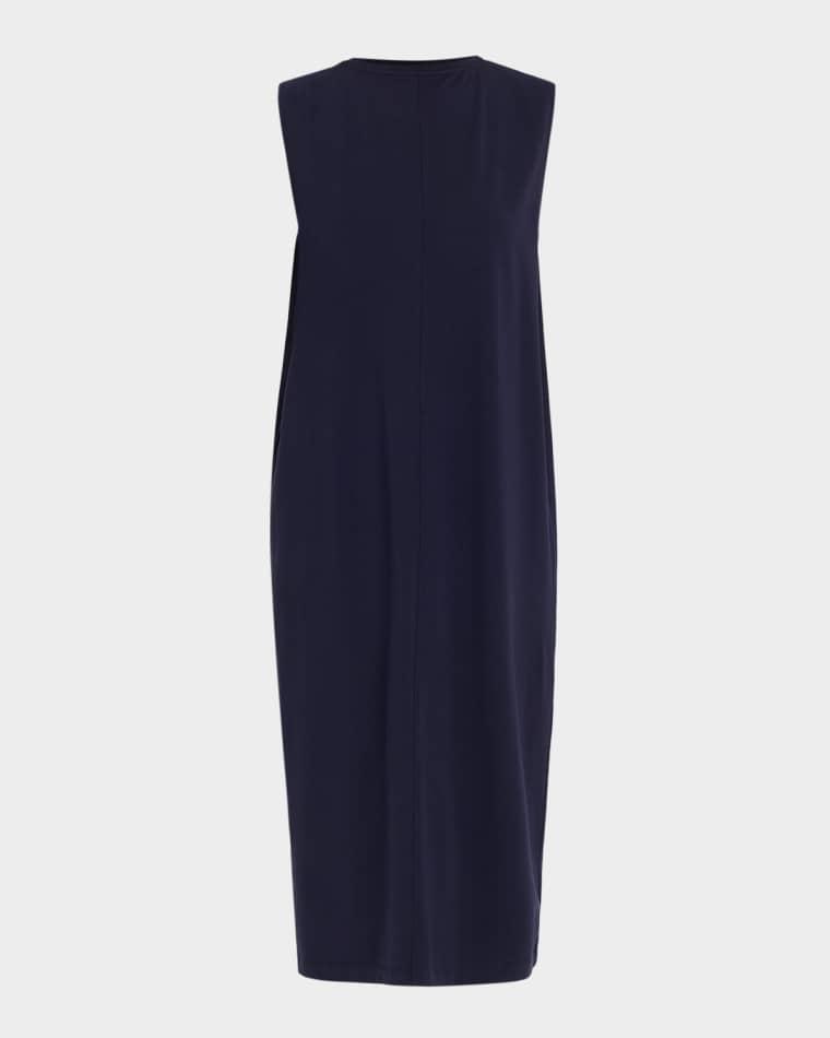Sleeveless High-Neck Jersey Midi Shift Dress by EILEEN FISHER