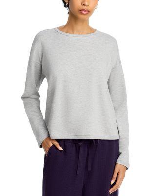 Striped Cozy Brushed Terry Round Neck Cropped Boxy Top by EILEEN FISHER