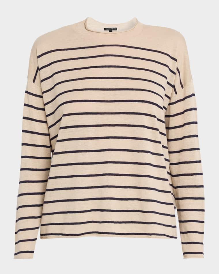Striped Organic Linen-Organic Cotton Sweater by EILEEN FISHER