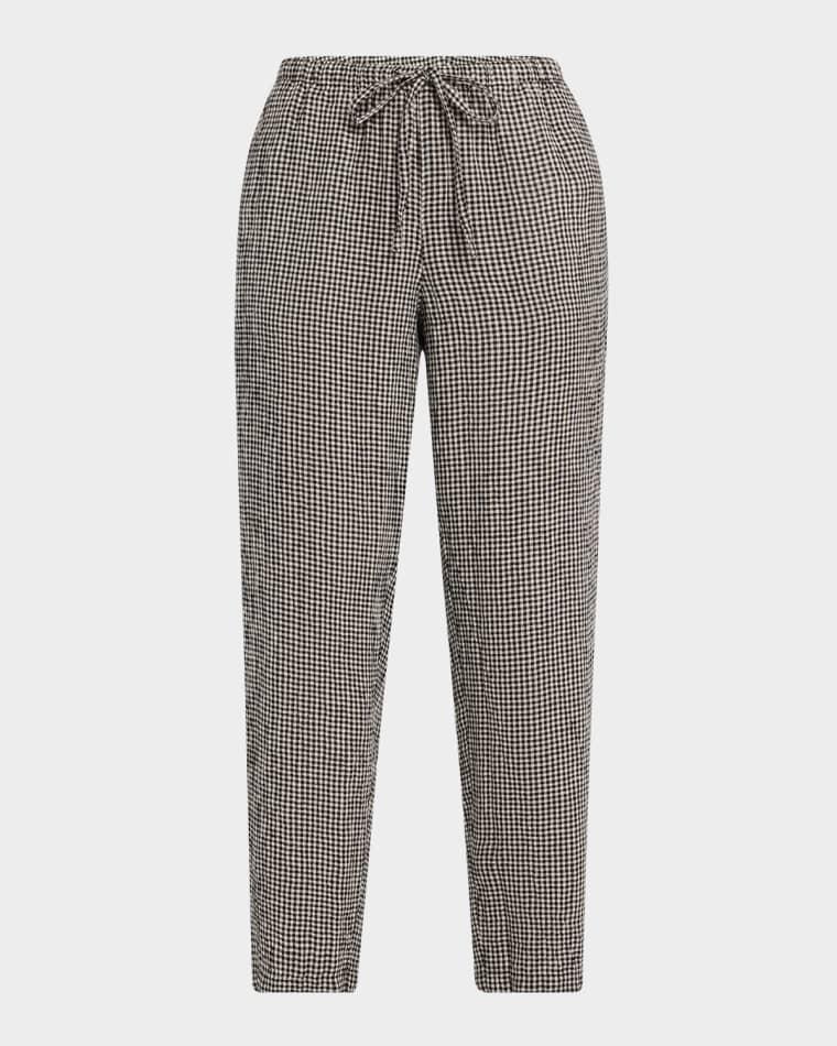 Tapered Check Organic Linen Ankle Pants by EILEEN FISHER