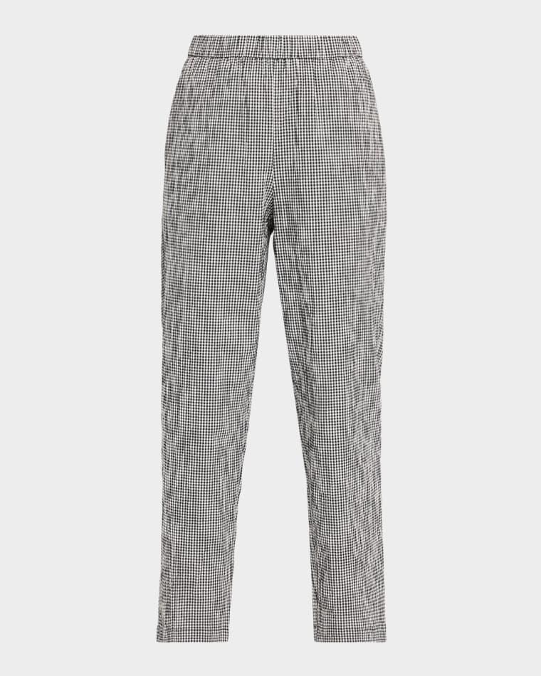 Tapered Organic Cotton Check Ankle Pants by EILEEN FISHER