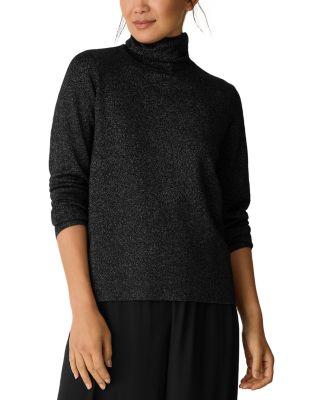 Wool Lurex Turtleneck Sweater by EILEEN FISHER