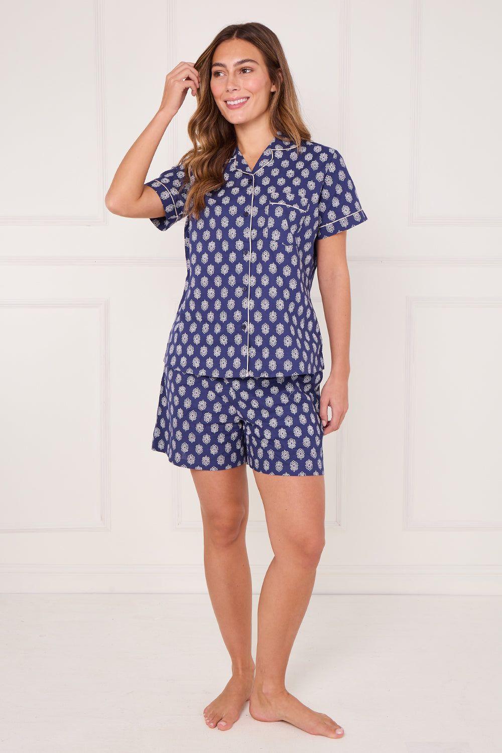 100% Cotton Button-Up Pyjama Shorts Set with Pockets by ELAINA FASHION