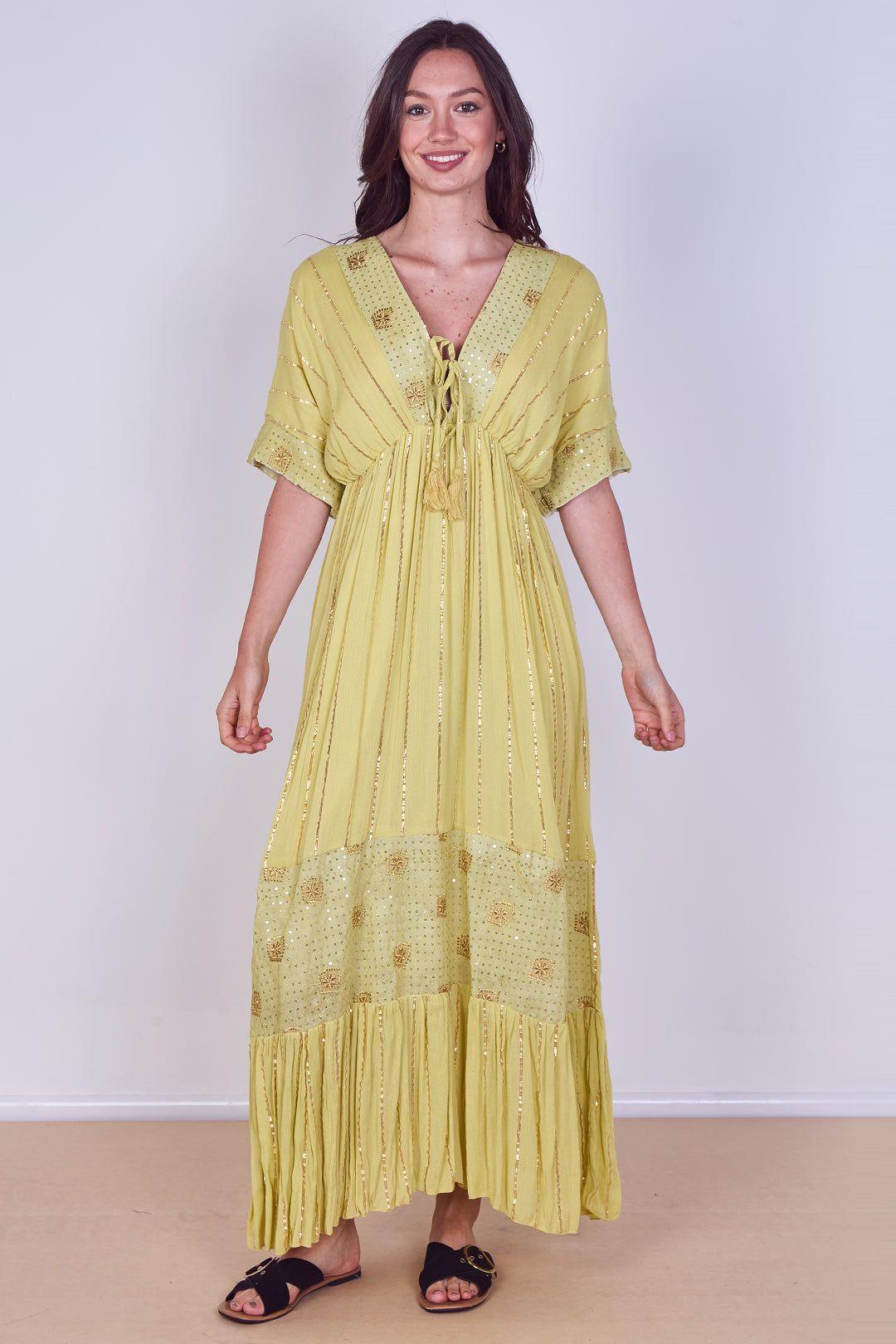 Boho Sequin Square Embroidered Maxi Dress by ELAINA FASHION