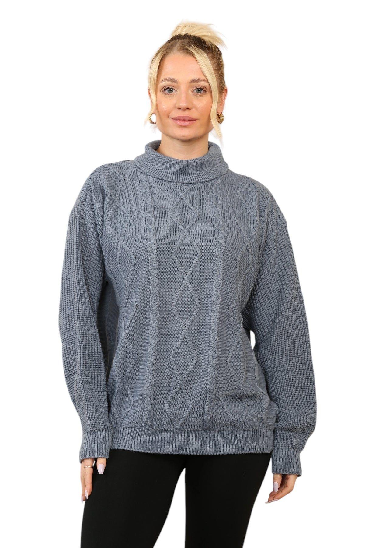 Cable Knit Mock Neck Jumper in Grey by ELAINA FASHION