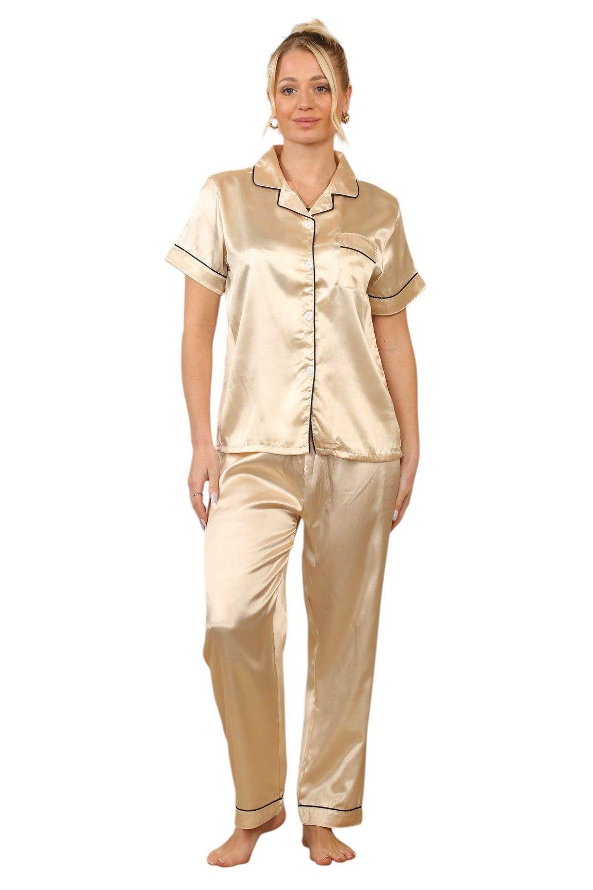 Champagne Satin Pajama Set by ELAINA FASHION