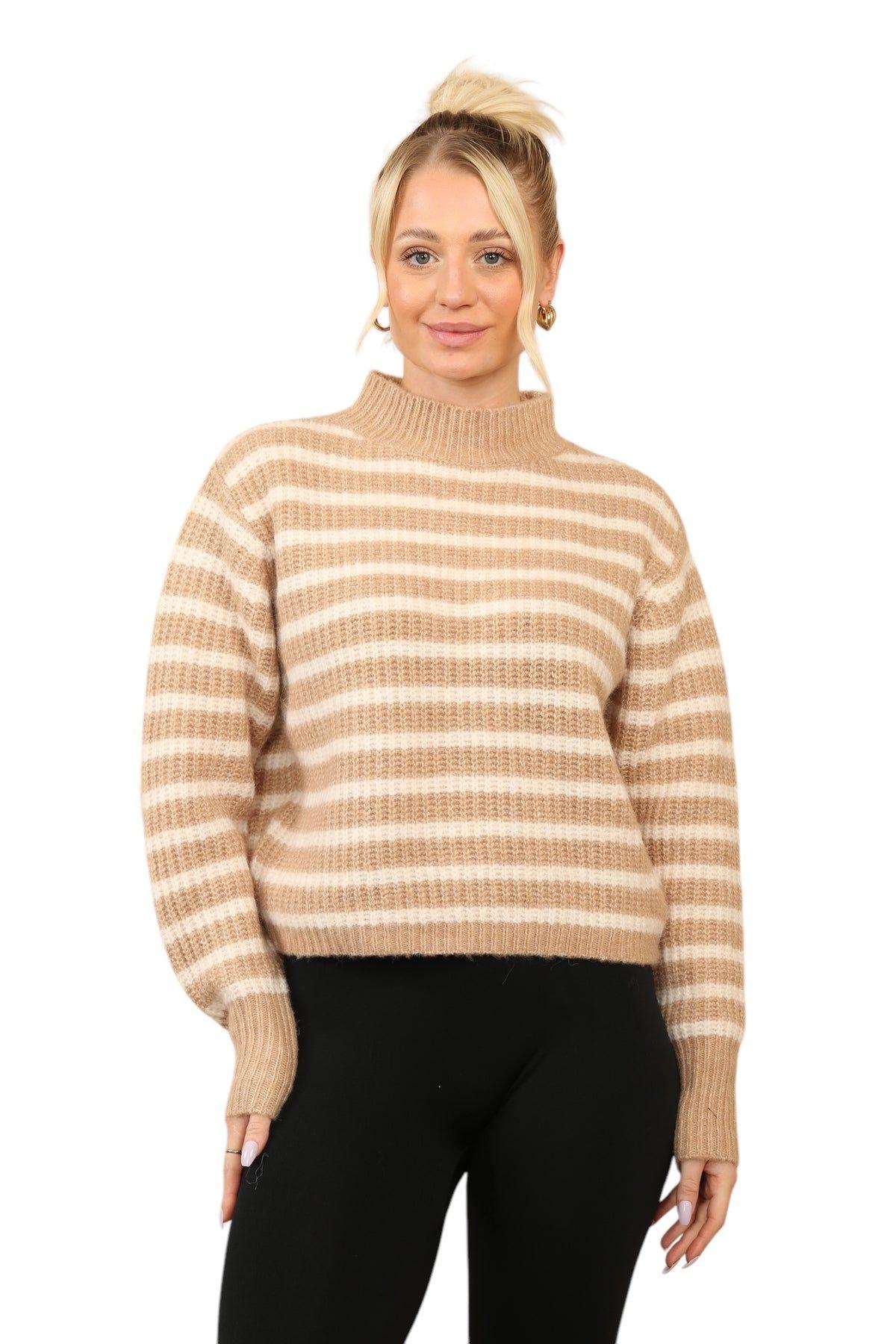 Cosy Striped Jumper with Mock Neck – Soft Acrylic Knit by ELAINA FASHION