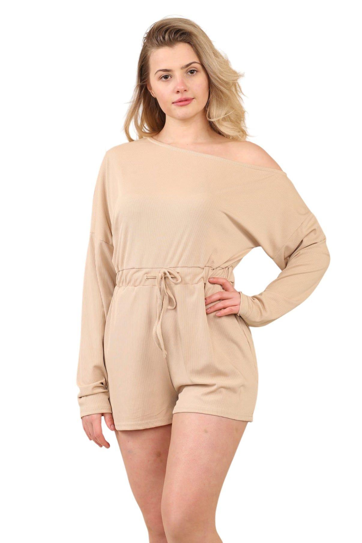 Drawstring Ribbed Playsuit by ELAINA FASHION