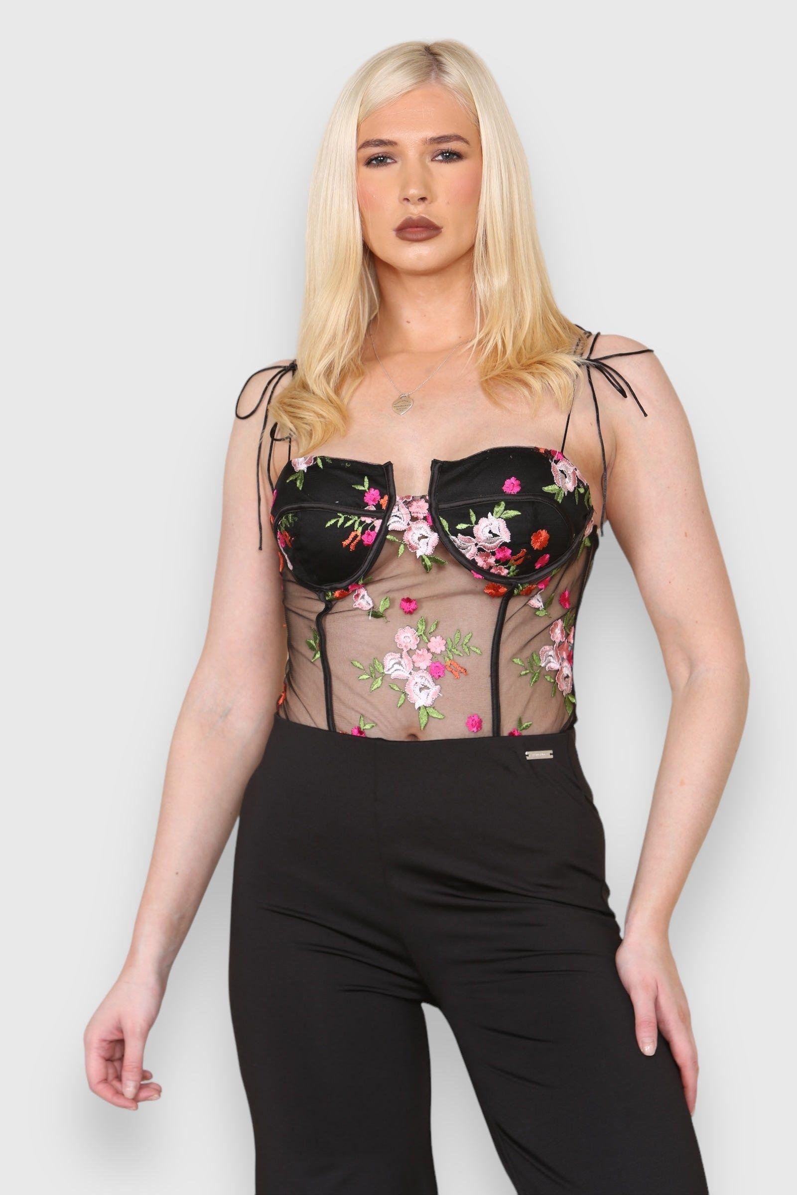 Floral Embroidered Sleeveless Bodysuit by ELAINA FASHION