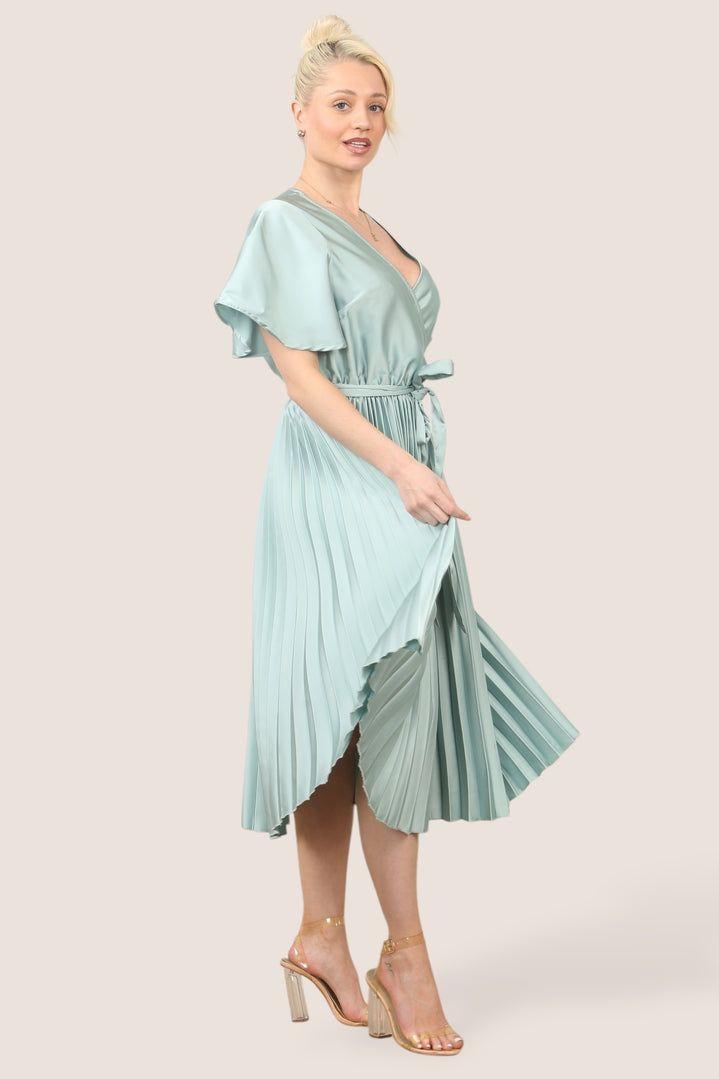 Grace Satin Pleated Midi Dress by ELAINA FASHION