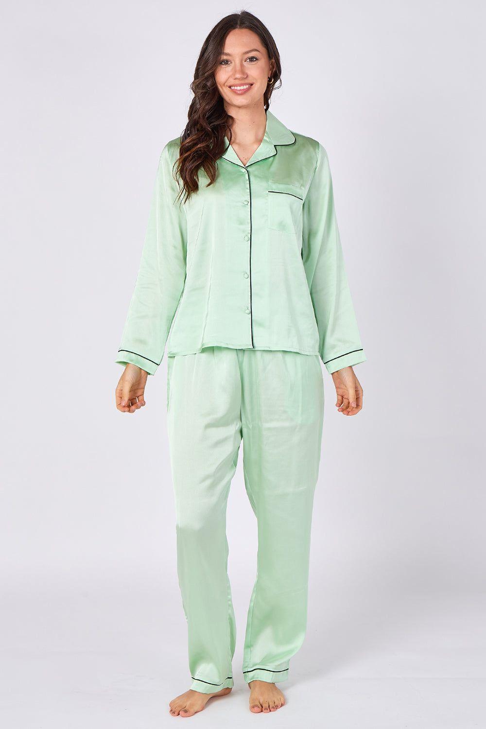 Mint Green Satin Pyjama Set by ELAINA FASHION