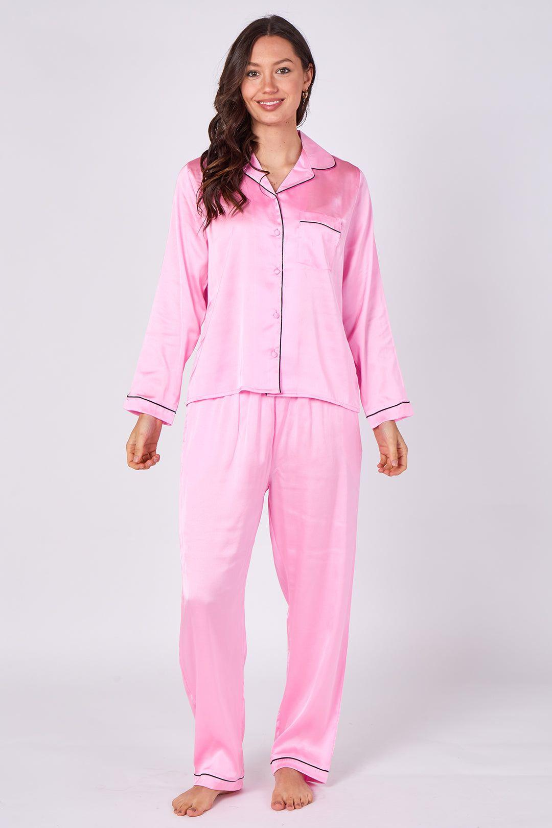 Pink Satin Pyjama Sleepwear Set with pockets by ELAINA FASHION