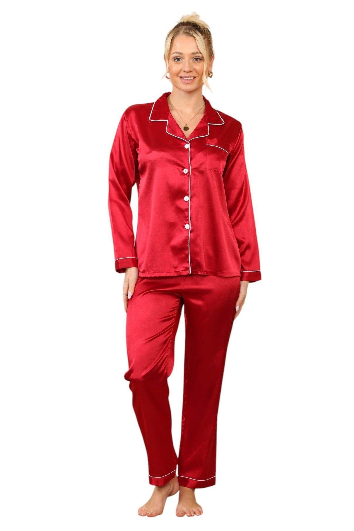 Red Silk Satin Pyjamas by ELAINA FASHION