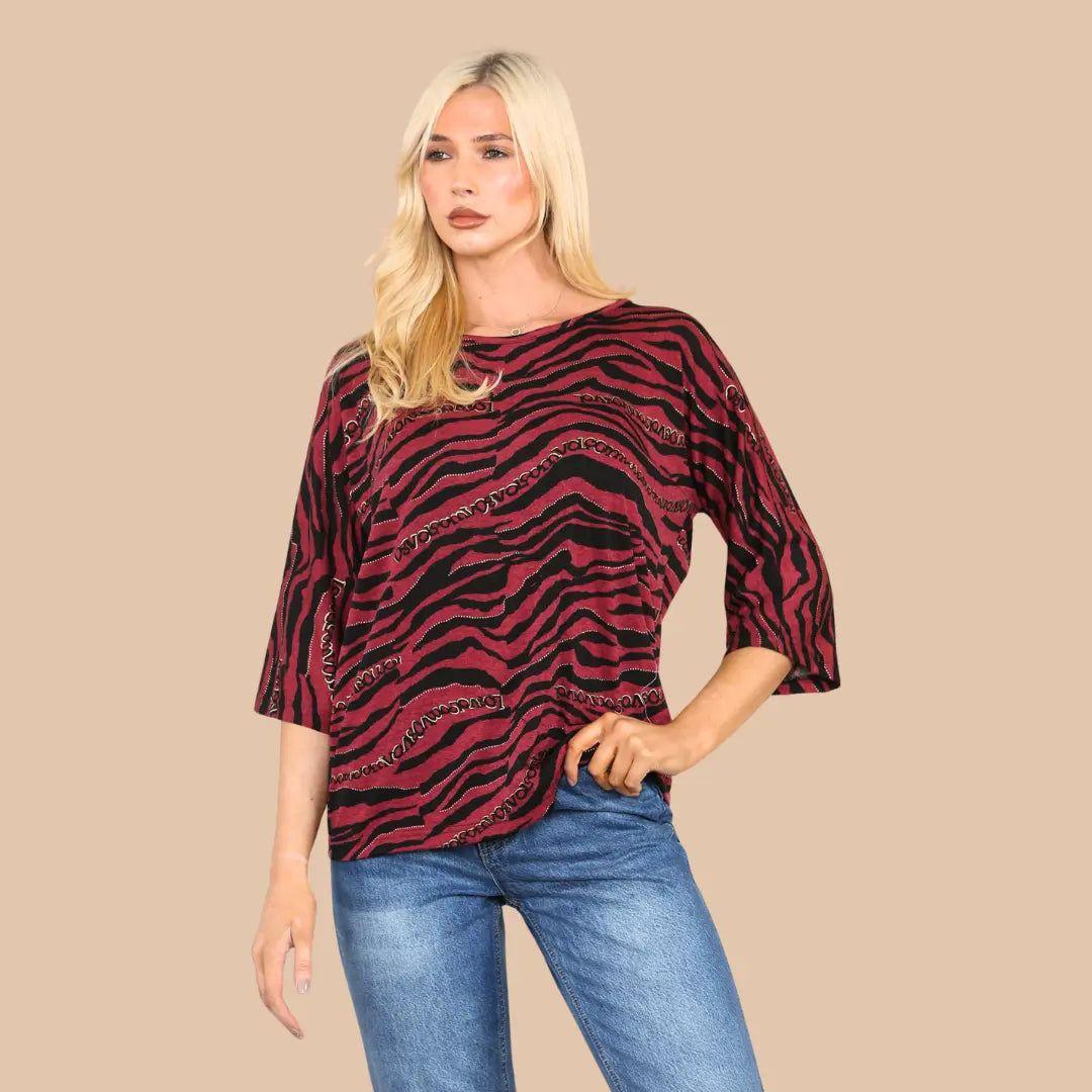 Red and Black Zebra Print Blouse by ELAINA FASHION