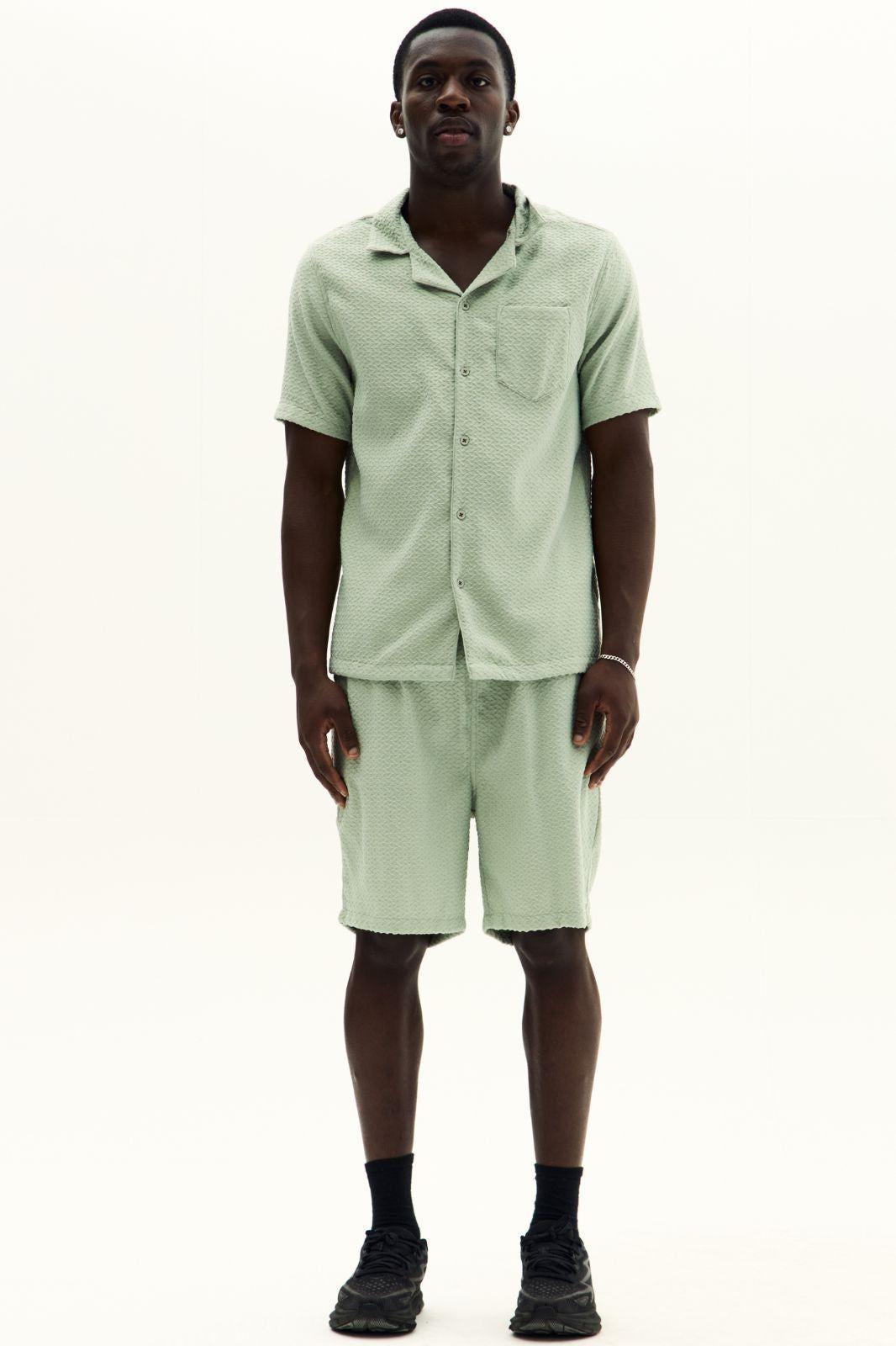 Textured Jacquard Matching Shirt & Shorts Set by ELAINA FASHION