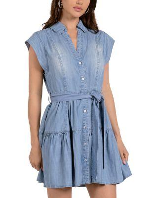 Chambray Collared Button Front Mini Dress by ELAN