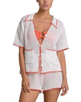 Contrast Button Front Swim Cover Up Shirt by ELAN