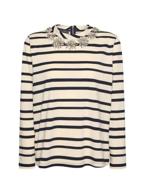 Striped floral-embroidery top by ELENA MIRO
