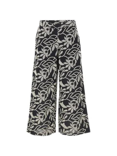 floral-embroidery wide-leg trousers by ELENA MIRO