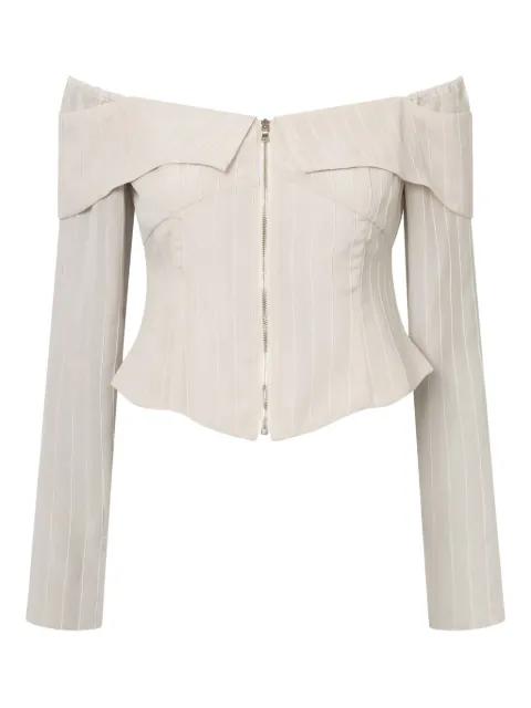 off-shoulder zip-front blouse by ELENA VELEZ