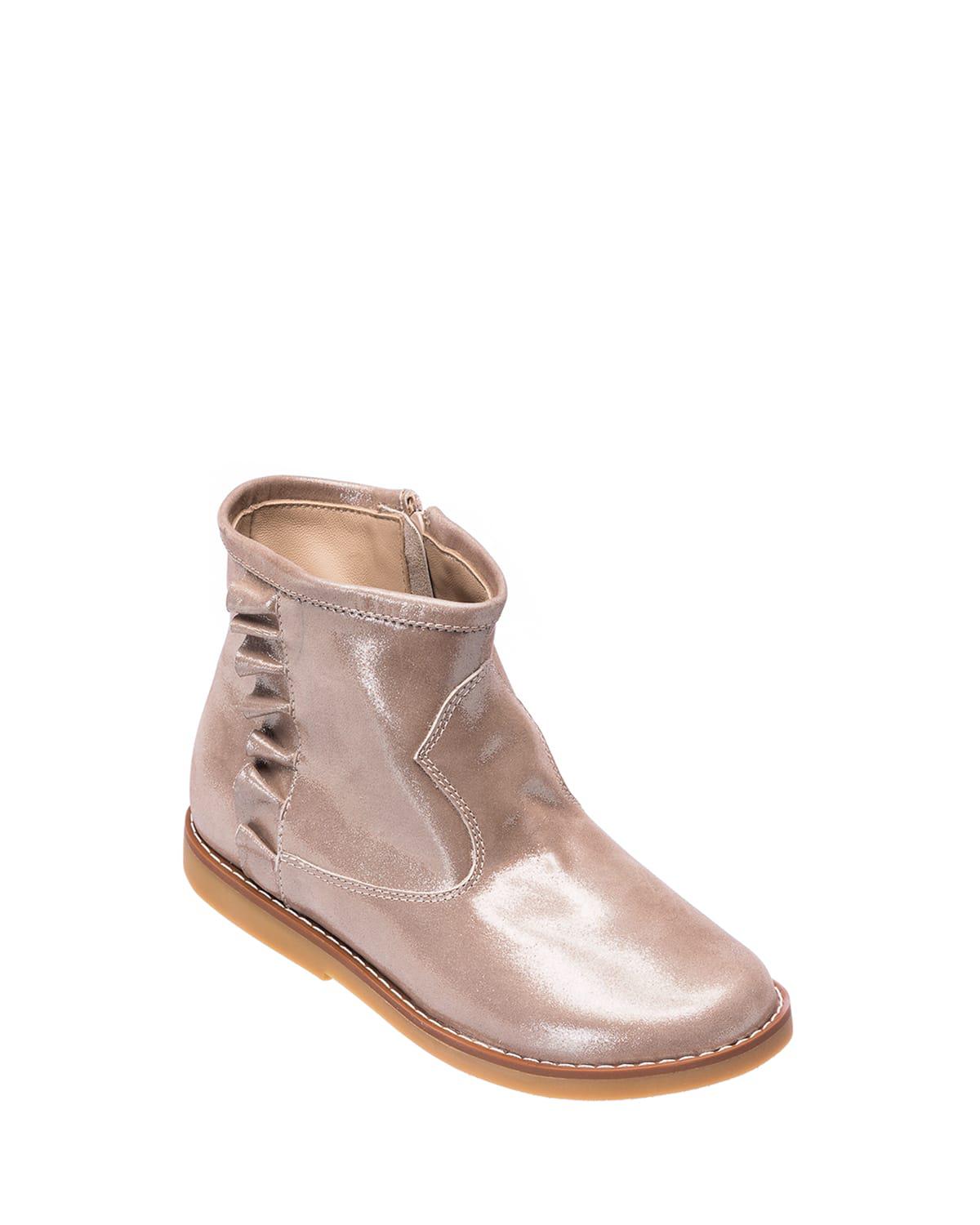 Girl's Ruffle-Trim Metallic Leather Booties, Kids by ELEPHANTITO