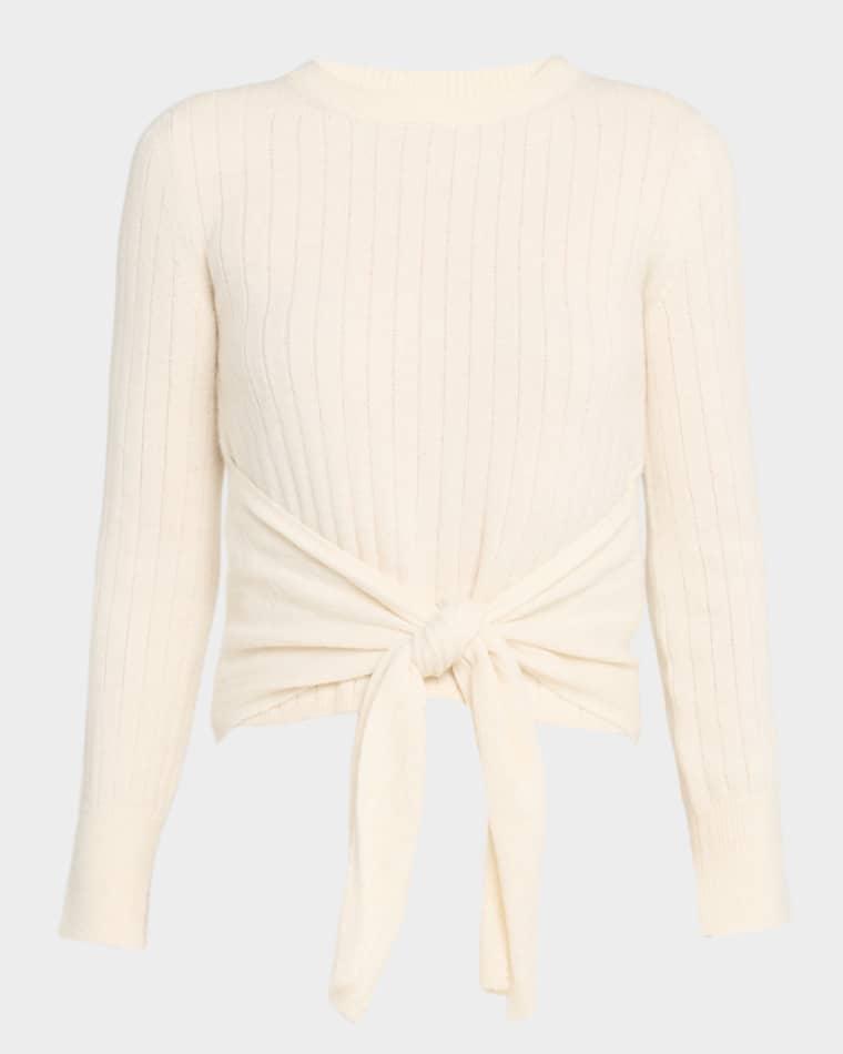 Alaiya Tie-Waist Rib Knit Crop Sweater by ELEVEN SIX