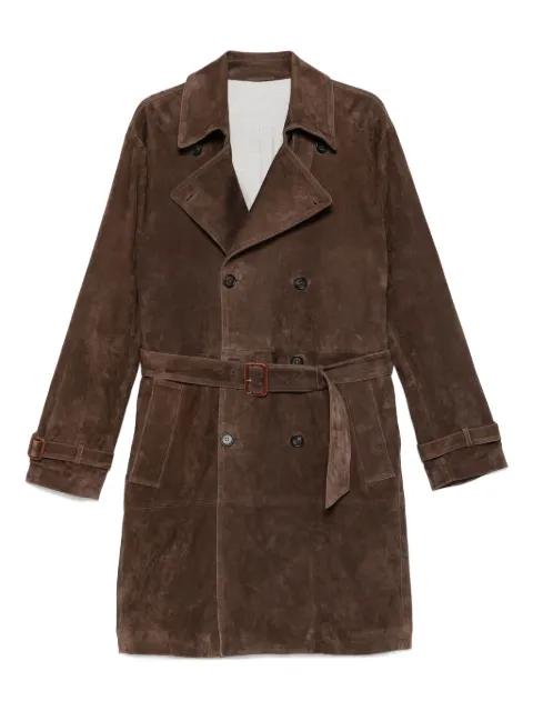 belted double-breasted suede trench coat by ELEVENTY